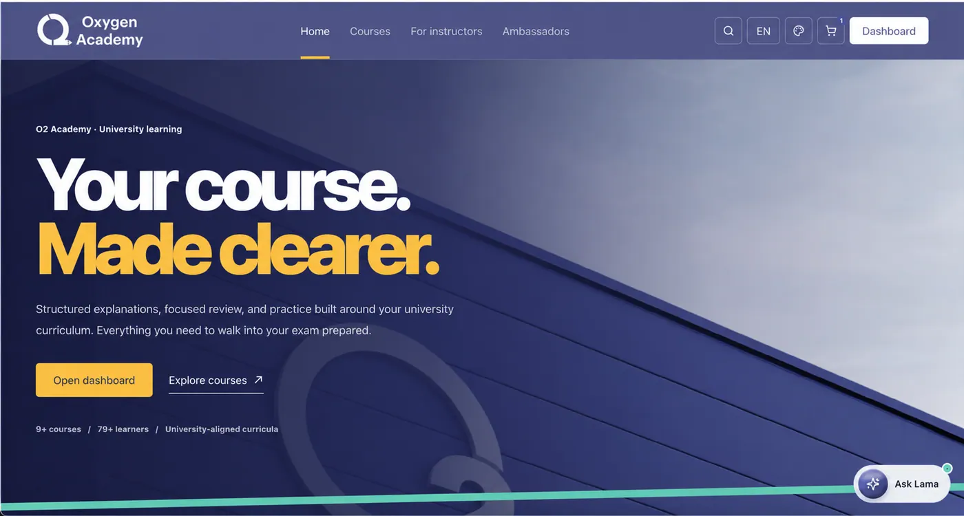 Oxygen Academy web platform interface