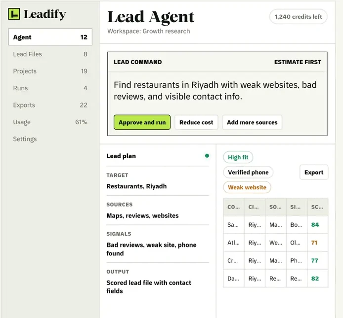 Leadify: طلب مكتوب، ثم موافقة، ثم خطة البحث.